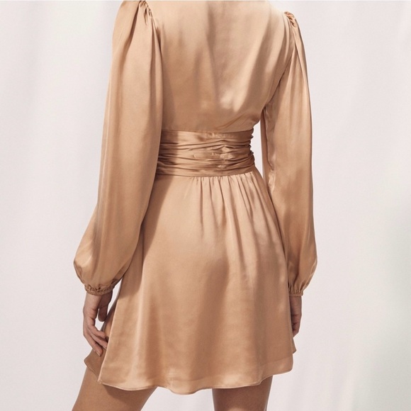 Wilfred Satin Long Sleeve Dress in Tan - Picture 3 of 8